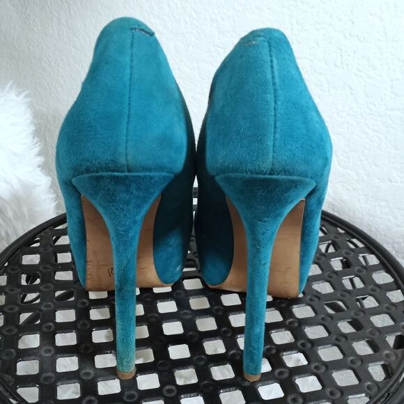 STEVE MADDEN BABYLON TEAL GREEN SUADE PLATFORM HEELS SZ.6M GUC - Picture 4 of 9